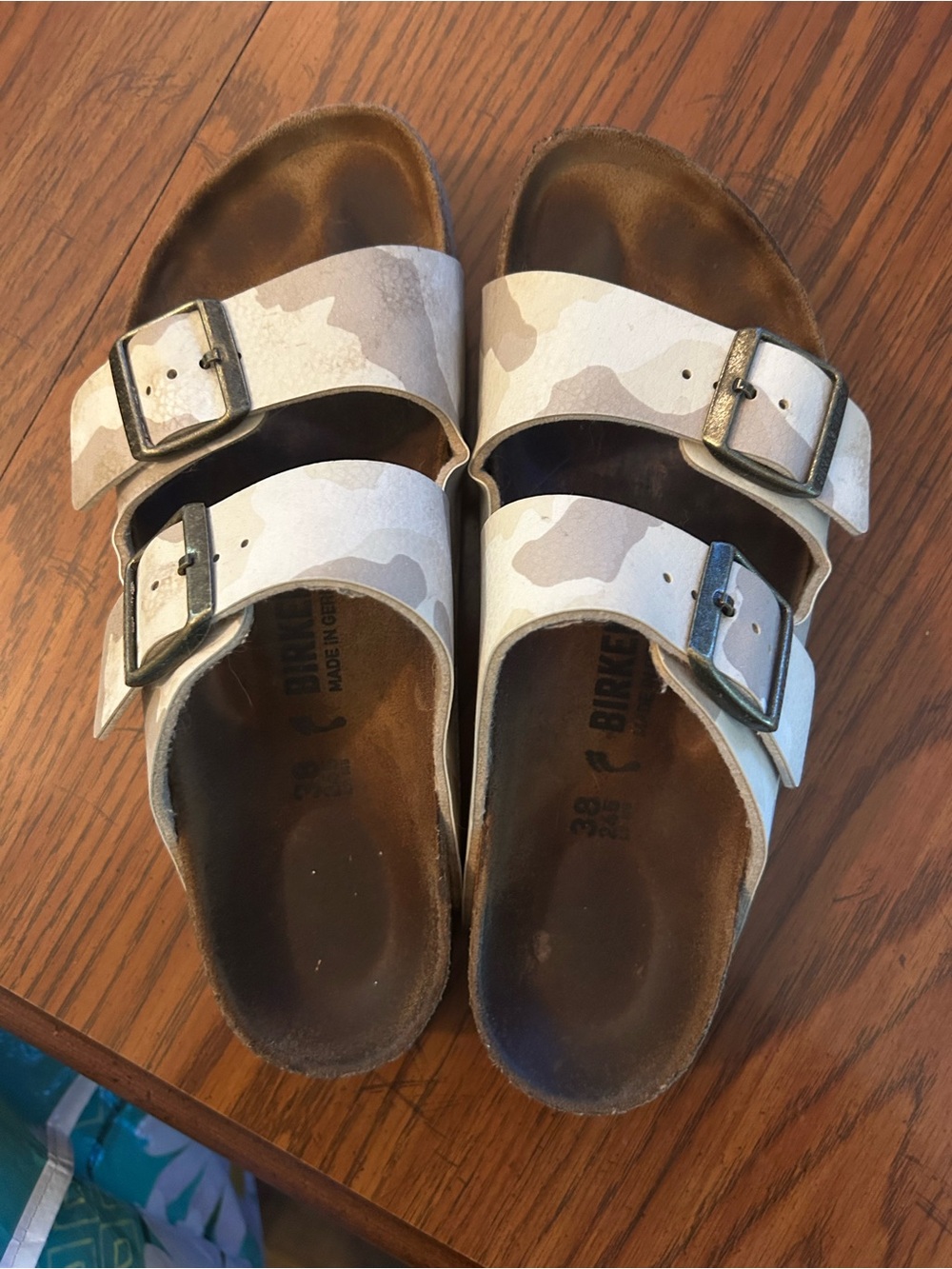 Birkenstock Women’s White Camouflage Arizona Sandals with Double Buckles